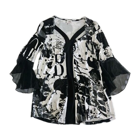 Yvonne Marie Womens Blouse Multicolor Size PS Polyester Blend Stretch 3/4 Sleeve - Picture 1 of 12